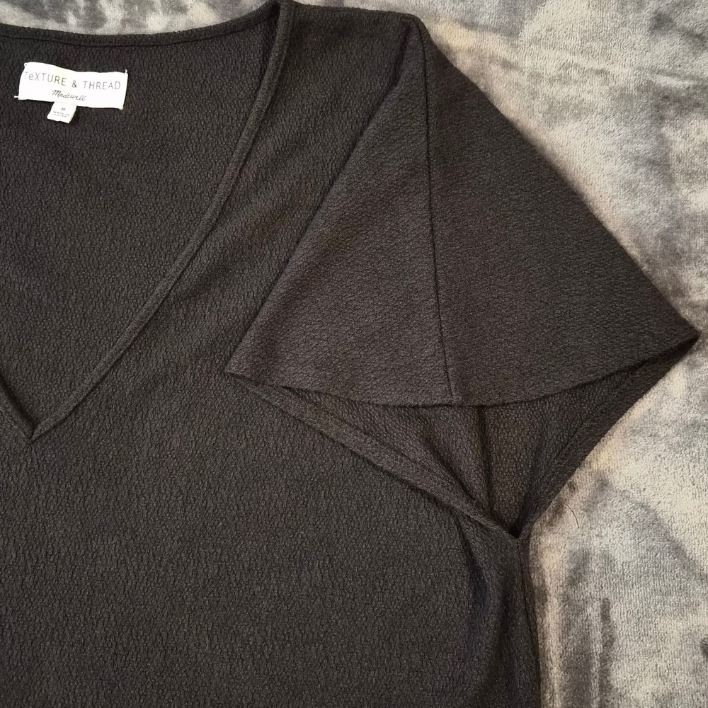 Madewell Texture & Thread Black V-Neck Butterfly Sleeve Top Blouse M AH166 - Picture 3 of 8